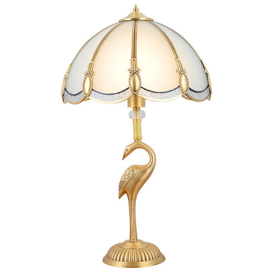 Minimalist Peacock Feather Beveled Glass Table Lamp In Brass 1-Light Living Room Nightstand Lighting