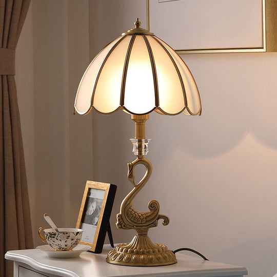 Classic Style Beveled Glass Scalloped Table Lamp With Brass Base For Bedside Nightstand