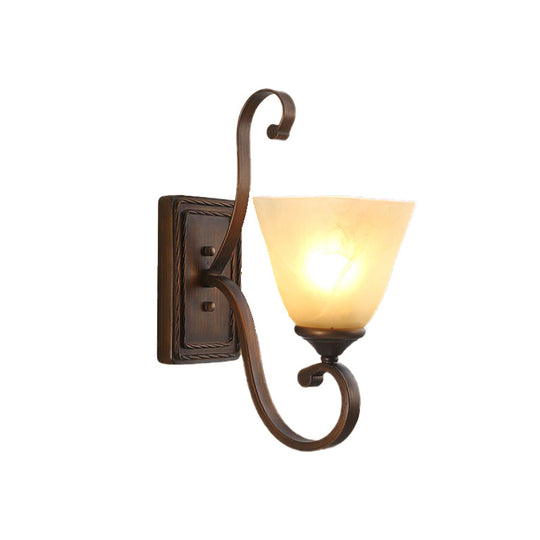 Vintage Style Brown Bell Wall Sconce Light With Frosted Glass Shade