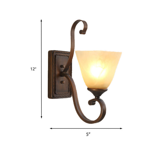 Vintage Style Brown Bell Wall Sconce Light With Frosted Glass Shade