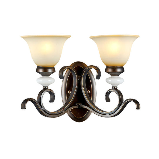 Antique Style Black Frosted Glass Wall Sconce With Curvy Arm - Elegant 1/2-Light Bell Light For