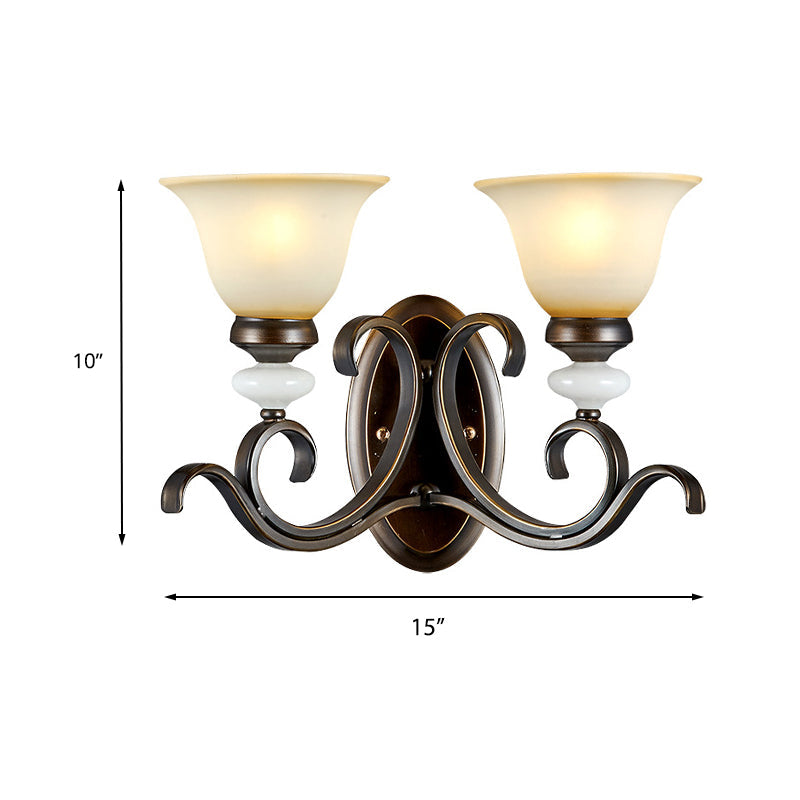 Antique Style Black Frosted Glass Wall Sconce With Curvy Arm - Elegant 1/2-Light Bell Light For