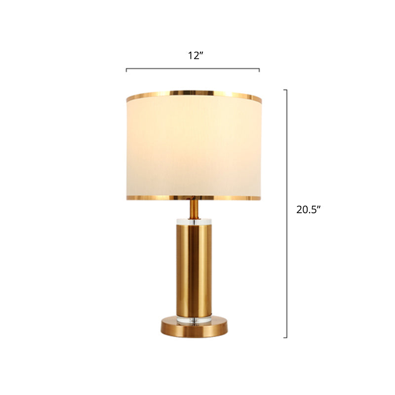 Minimalist Fabric Cylinder Table Lamp: 1-Light Brass Nightstand Lighting With Drum Shade