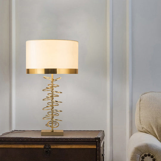 Brass Drum Table Lamp - Classic Style With Fabric Shade 1 Head Ideal For Nightstands