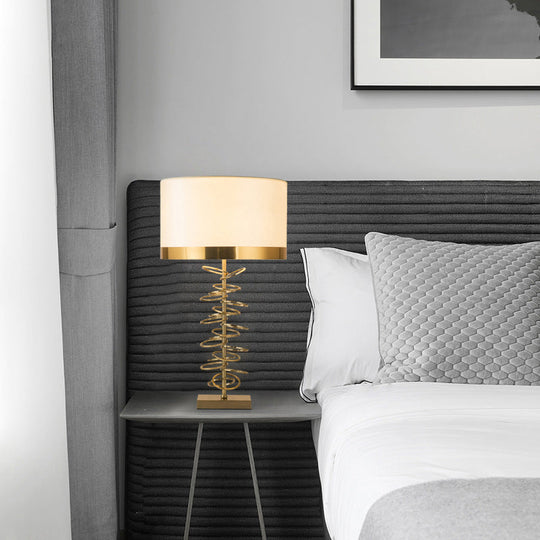 Brass Drum Table Lamp - Classic Style With Fabric Shade 1 Head Ideal For Nightstands