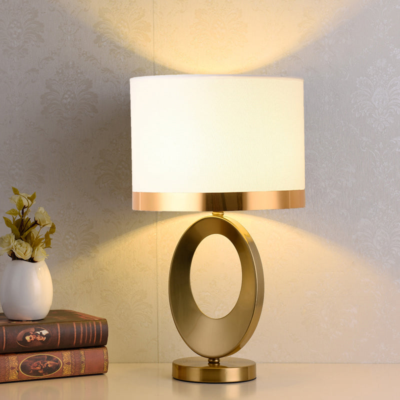 Classic Drum Shade Table Lamp - Elegant 1-Head Fabric Nightstand Lighting For Study Room