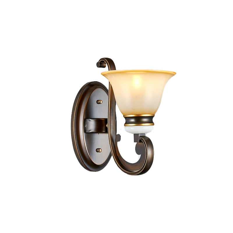 Antique Style Black Frosted Glass Wall Sconce With Curvy Arm - Elegant 1/2-Light Bell Light For