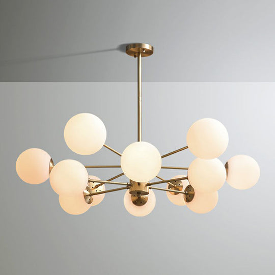 Frosted White Glass Ball Chandelier With Minimalist Gold Finish - Elegant Ceiling Light For Dining