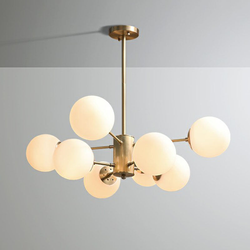 Frosted White Glass Ball Chandelier With Minimalist Gold Finish - Elegant Ceiling Light For Dining