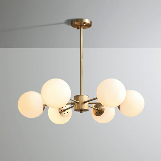 Frosted White Glass Ball Chandelier With Minimalist Gold Finish - Elegant Ceiling Light For Dining