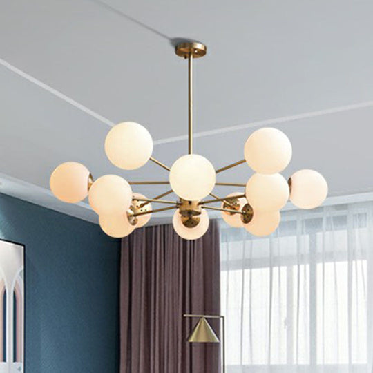 Frosted White Glass Ball Chandelier With Minimalist Gold Finish - Elegant Ceiling Light For Dining