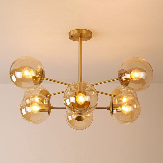 Radial Chandelier Pendant Light In Antiqued Brass - Contemporary Glass Design For Living Room