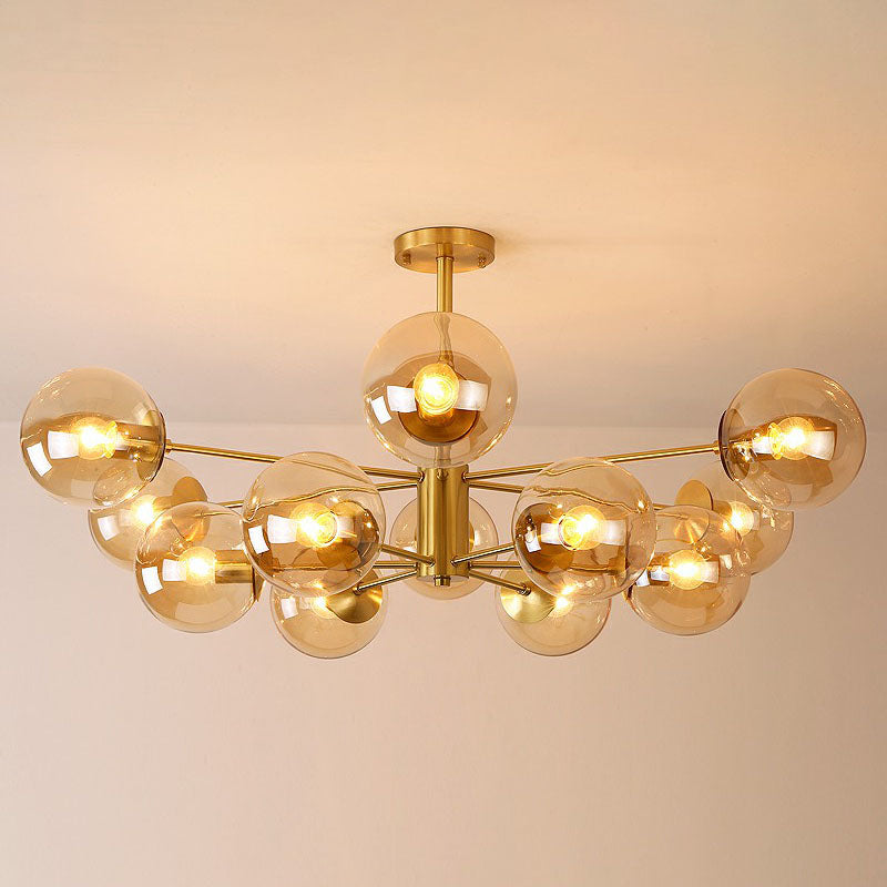 Radial Chandelier Pendant Light In Antiqued Brass - Contemporary Glass Design For Living Room