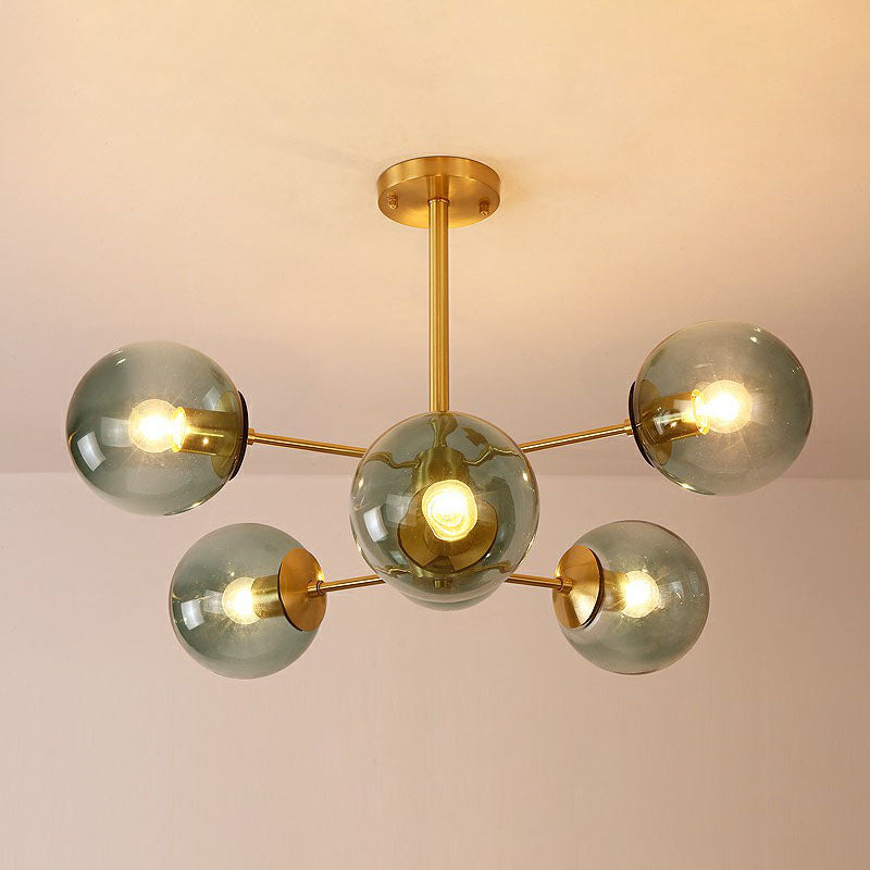 Radial Chandelier Pendant Light In Antiqued Brass - Contemporary Glass Design For Living Room