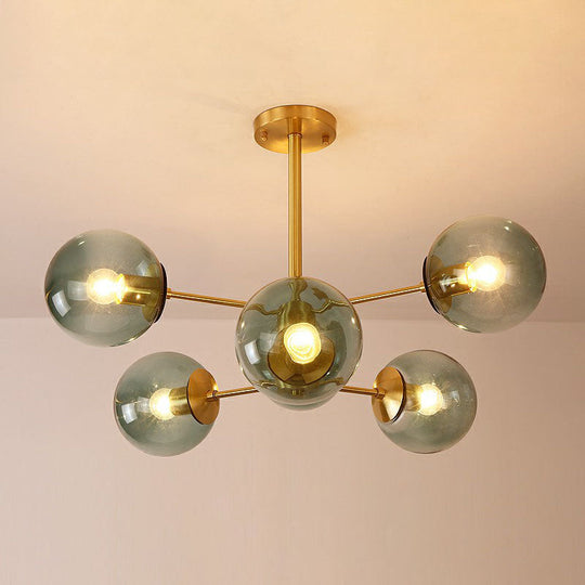 Radial Chandelier Pendant Light In Antiqued Brass - Contemporary Glass Design For Living Room