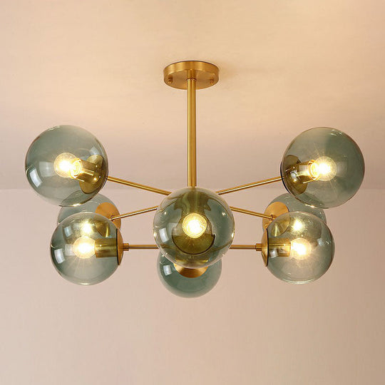 Radial Chandelier Pendant Light In Antiqued Brass - Contemporary Glass Design For Living Room