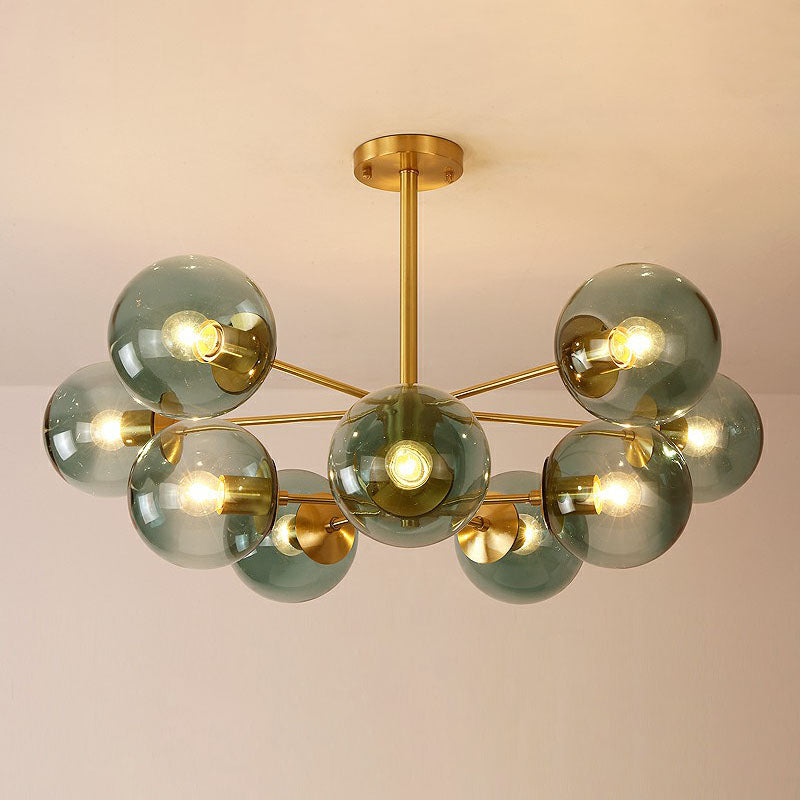 Radial Chandelier Pendant Light In Antiqued Brass - Contemporary Glass Design For Living Room