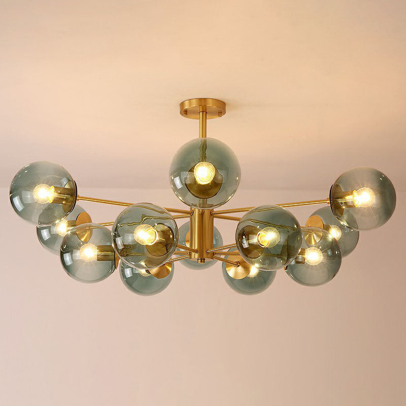 Radial Chandelier Pendant Light In Antiqued Brass - Contemporary Glass Design For Living Room