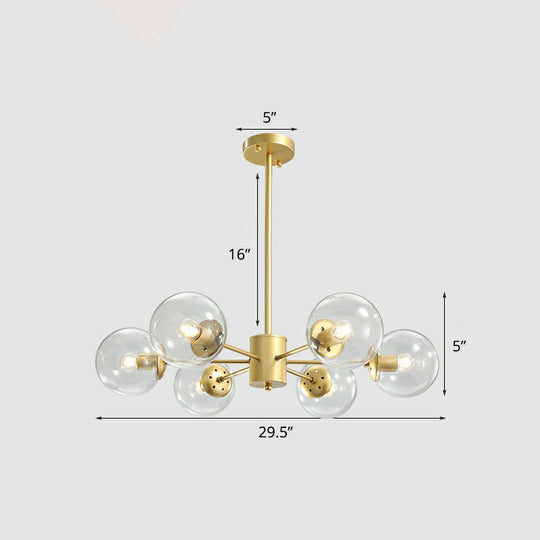 Postmodern Gold Glass Ball Chandelier - Stylish Suspension Lighting For Living Room 6 / Clear