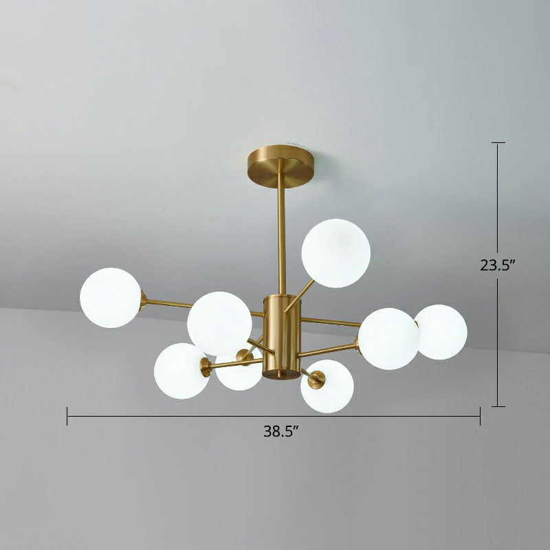 Postmodern Milk Glass Pendant Light - Gold Parlor Ceiling Chandelier 8 /