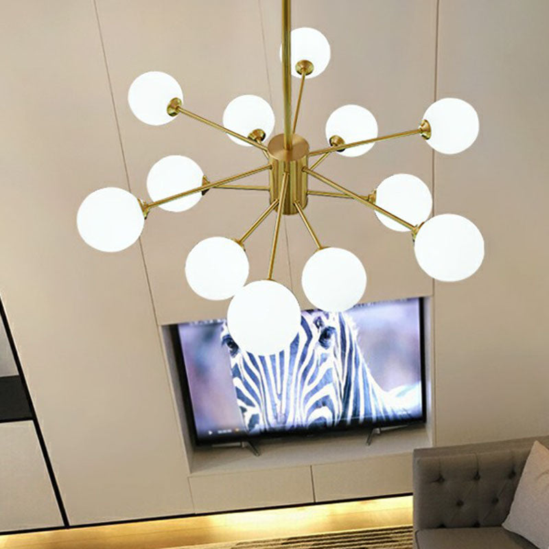 Postmodern Milk Glass Pendant Light - Gold Parlor Ceiling Chandelier