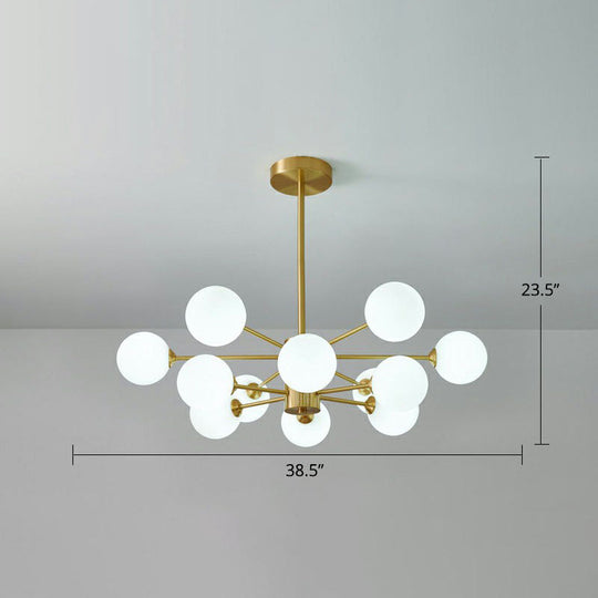 Postmodern Milk Glass Pendant Light - Gold Parlor Ceiling Chandelier 12 /