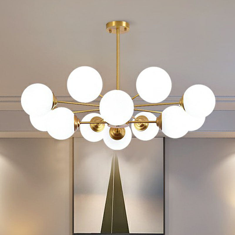 Modern Led Chandelier With Ivory Glass And Gold Finish Perfect For Living Room Lighting