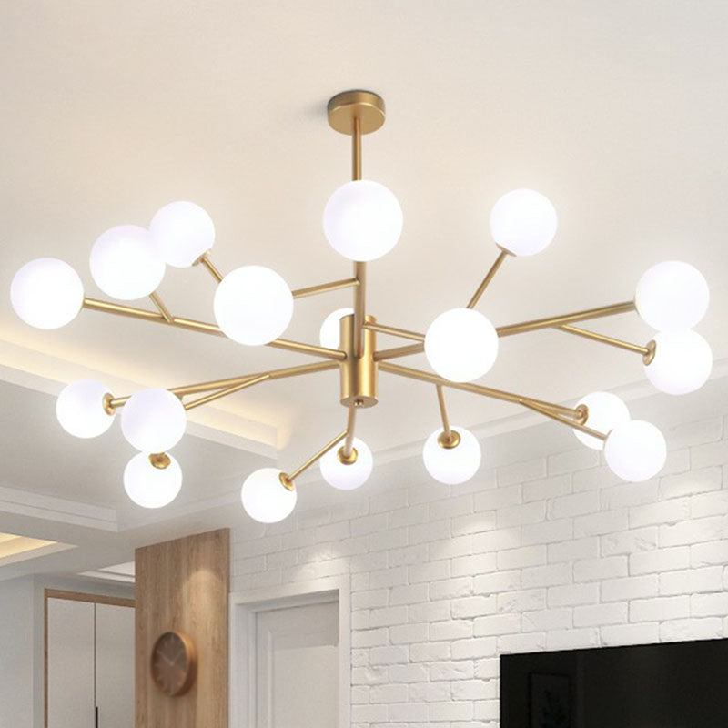 Opal Glass Ball Gold Chandelier - Modern Metallic Led Suspension Light