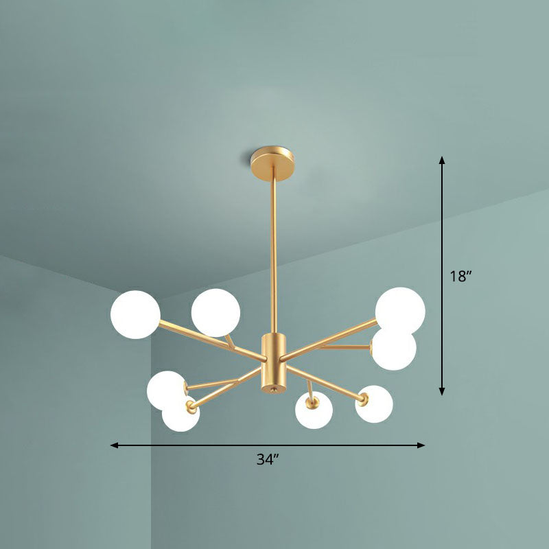 Opal Glass Ball Gold Chandelier - Modern Metallic Led Suspension Light 8 /