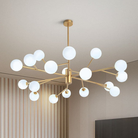 Opal Glass Ball Gold Chandelier - Modern Metallic Led Suspension Light