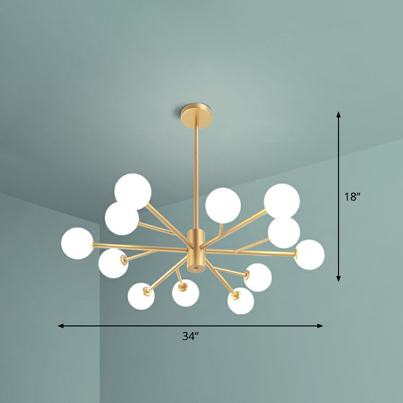 Opal Glass Ball Gold Chandelier - Modern Metallic Led Suspension Light 12 /