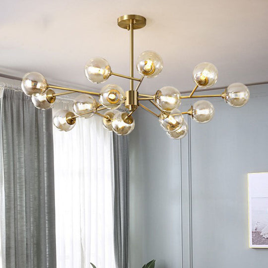 Golden Metal Chandelier With Amber Glass Shade - Modern Hanging Ceiling Light 15 / Gold