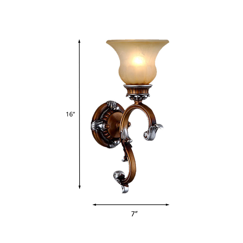 Frosted Glass Wall Sconce With Arched Arm In Brass For Living Room