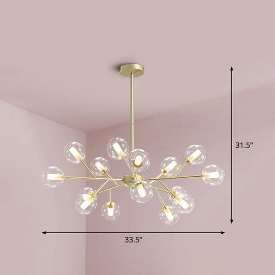 Stylish Gold Branch Chandelier - Postmodern Clear Glass Ceiling Light For Dining Room 15 /