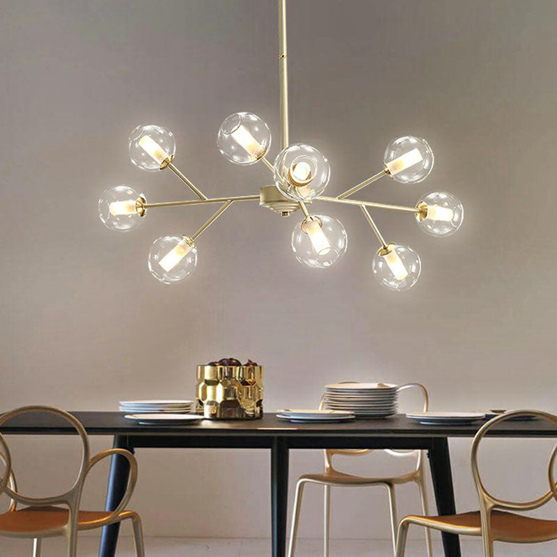 Stylish Gold Branch Chandelier - Postmodern Clear Glass Ceiling Light For Dining Room