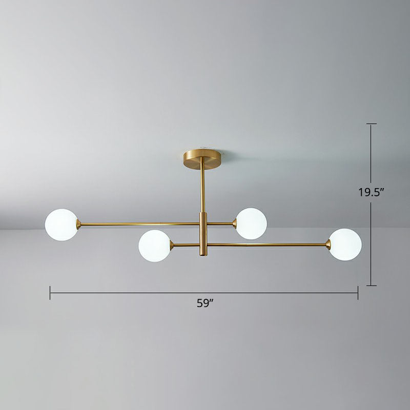 Minimalistic Gold Plated Molecule Glass Chandelier - Stylish Hanging Ceiling Light 4 / Milk White