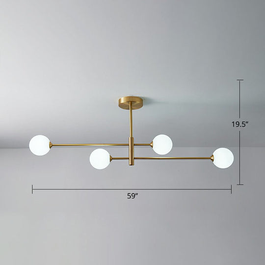 Minimalistic Gold Plated Molecule Glass Chandelier - Stylish Hanging Ceiling Light 4 / Milk White