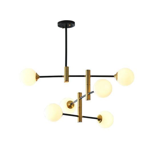 Modern Black & Brass Glass Chandelier Pendant Light For Dining Room