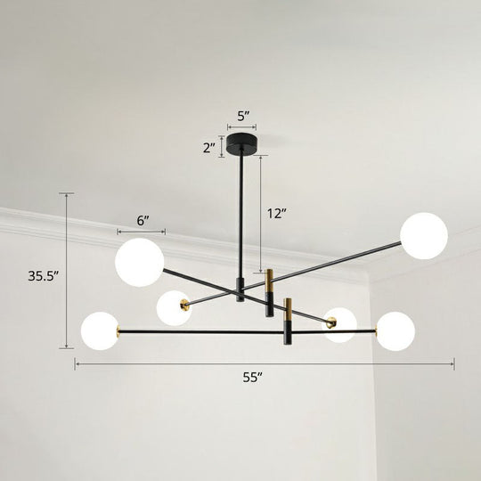 Opaline Glass Simplicity Chandelier: Radial Living Room Hanging Light In Black 6 /