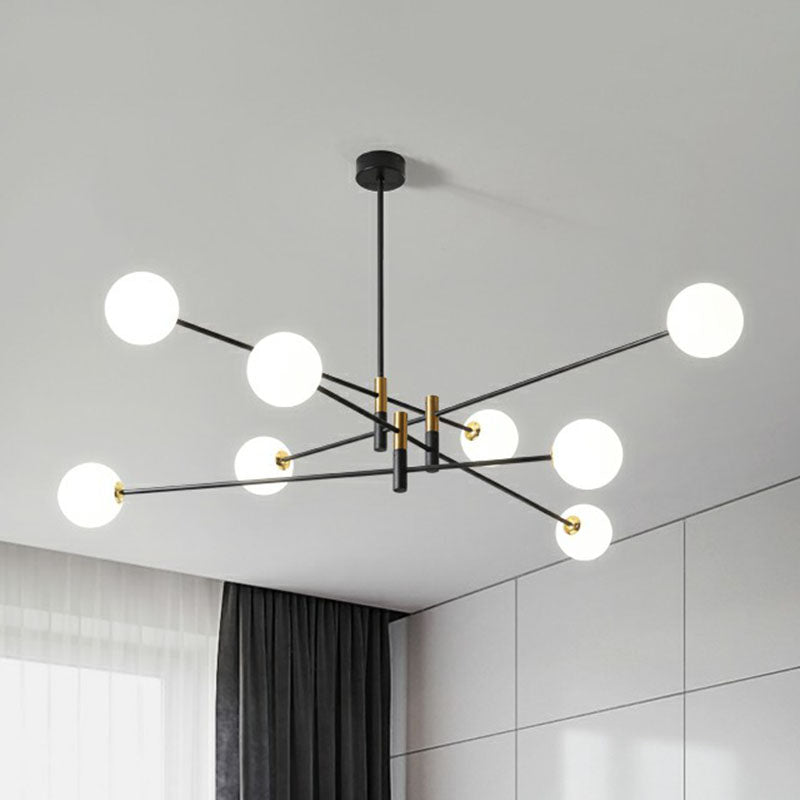 Opaline Glass Simplicity Chandelier: Radial Living Room Hanging Light In Black