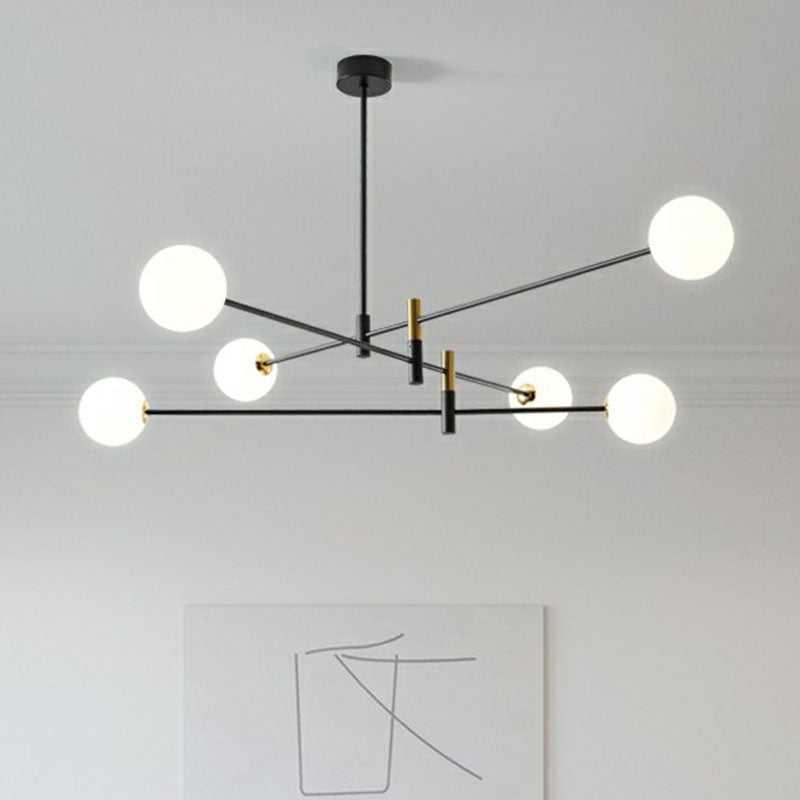 Opaline Glass Simplicity Chandelier: Radial Living Room Hanging Light In Black