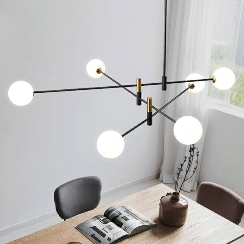 Opaline Glass Simplicity Chandelier: Radial Living Room Hanging Light In Black