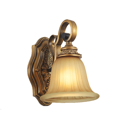 Gold Prismatic Glass Wall Sconce With Bell Shade - 1-Light Traditional Foyer Light