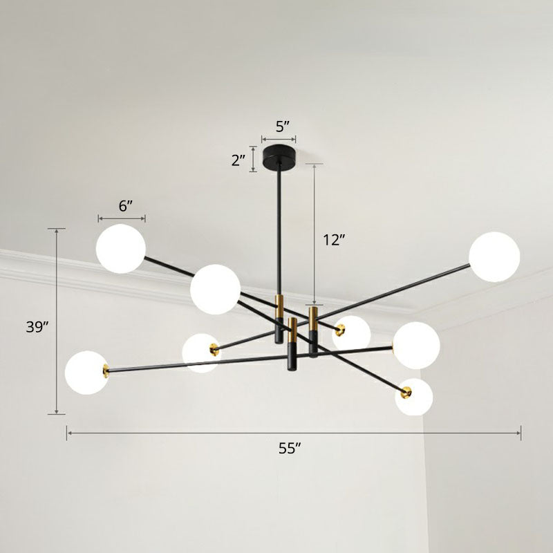 Opaline Glass Simplicity Chandelier: Radial Living Room Hanging Light In Black 8 /