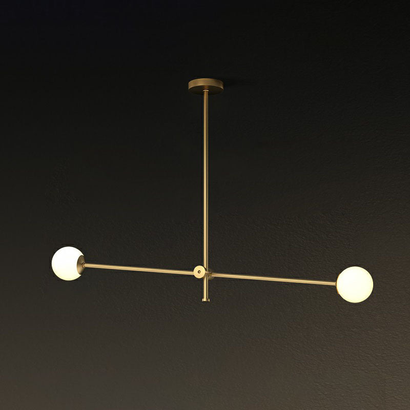 Minimalist Brass Finish Chandelier With Swivel Arm And Glass Shade 2 / Cream