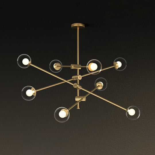 Minimalist Brass Finish Chandelier With Swivel Arm And Glass Shade 8 / Clear