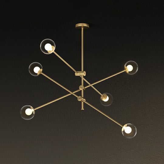 Minimalist Brass Finish Chandelier With Swivel Arm And Glass Shade 6 / Clear