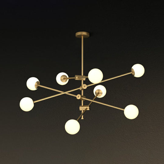 Minimalist Brass Finish Chandelier With Swivel Arm And Glass Shade 8 / Cream