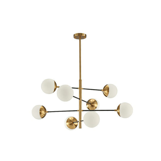 White Glass Postmodern Hanging Chandelier - Tiered Restaurant Ceiling Light in Gold