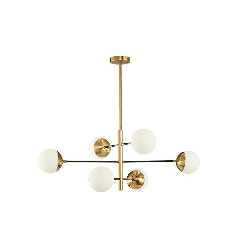 White Glass Postmodern Hanging Chandelier - Tiered Restaurant Ceiling Light in Gold